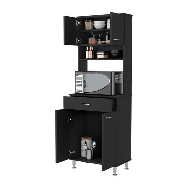 HomeRoots 67" Modern Black Wood Storage Closet – Sleek Pantry Organizer with 3 Shelves for Compact Spaces 535041