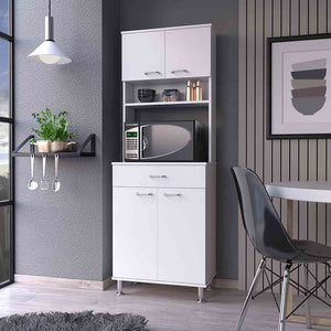 HomeRoots 67" White Wood Pantry Cabinet - Stylish Storage Solution for Kitchen, Laundry, or Entryway Spaces 535042