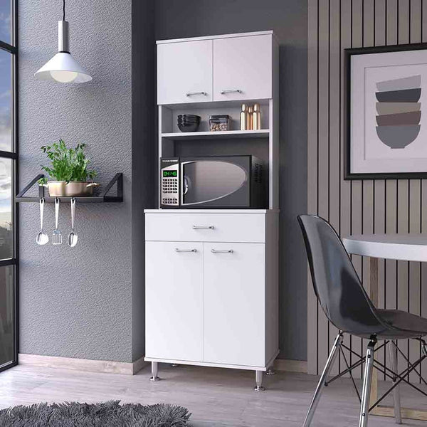 HomeRoots 67" White Wood Pantry Cabinet - Stylish Storage Solution for Kitchen, Laundry, or Entryway Spaces 535042