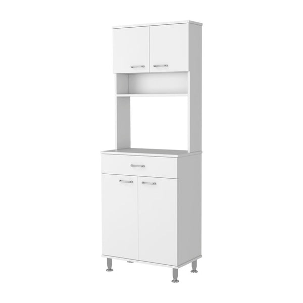 HomeRoots 67" White Wood Pantry Cabinet - Stylish Storage Solution for Kitchen, Laundry, or Entryway Spaces 535042
