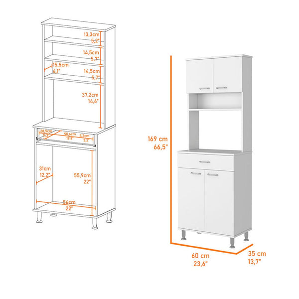 HomeRoots 67" White Wood Pantry Cabinet - Stylish Storage Solution for Kitchen, Laundry, or Entryway Spaces 535042
