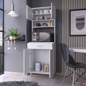 HomeRoots 67" White Wood Pantry Cabinet - Stylish Storage Solution for Kitchen, Laundry, or Entryway Spaces 535042