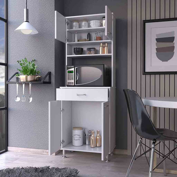 HomeRoots 67" White Wood Pantry Cabinet - Stylish Storage Solution for Kitchen, Laundry, or Entryway Spaces 535042
