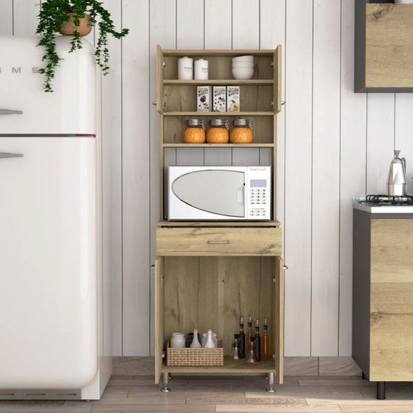 HomeRoots 67" Modern Oak Pantry Cabinet with Adjustable Shelves – Stylish Storage Solution for Any Space 535043