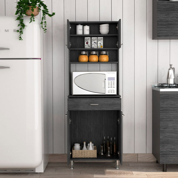 HomeRoots 67" Contemporary Dark Gray Storage Closet - Sleek, Durable Pantry Organizer with Adjustable Shelves 535044