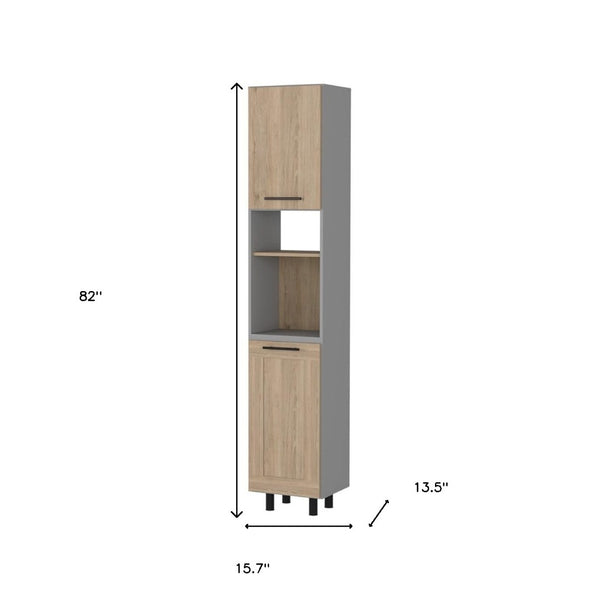 HomeRoots 82" Gray Wood Pantry Cabinet - Tall, Slim Storage Solution for Kitchen & Laundry Room Organization 535045