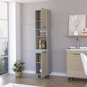 HomeRoots 82" Gray Wood Pantry Cabinet - Tall, Slim Storage Solution for Kitchen & Laundry Room Organization 535045