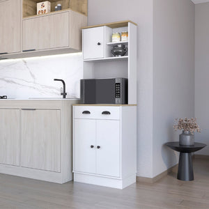 HomeRoots 67" White Wood Pantry Cabinet – Modern Freestanding Storage Solution for Kitchens & Organizing Spaces 535046