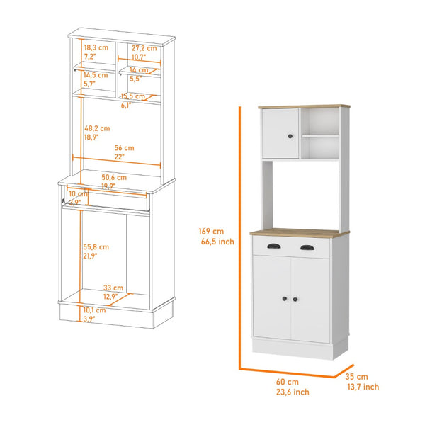 HomeRoots 67" White Wood Pantry Cabinet – Modern Freestanding Storage Solution for Kitchens & Organizing Spaces 535046