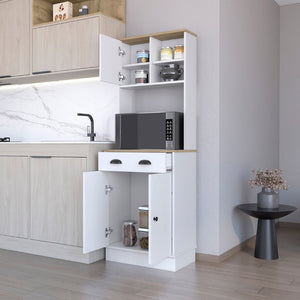 HomeRoots 67" White Wood Pantry Cabinet – Modern Freestanding Storage Solution for Kitchens & Organizing Spaces 535046