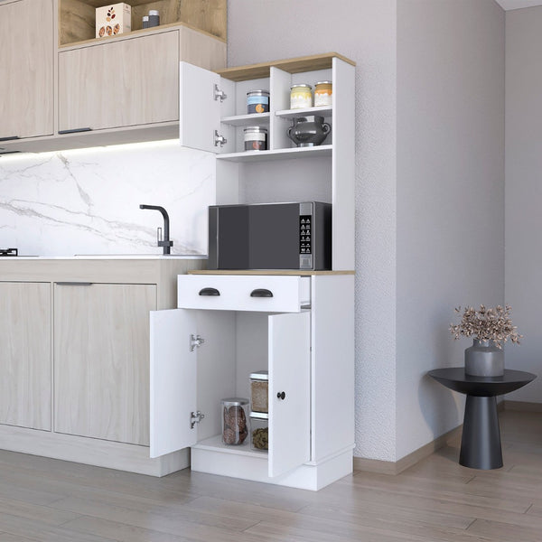 HomeRoots 67" White Wood Pantry Cabinet – Modern Freestanding Storage Solution for Kitchens & Organizing Spaces 535046