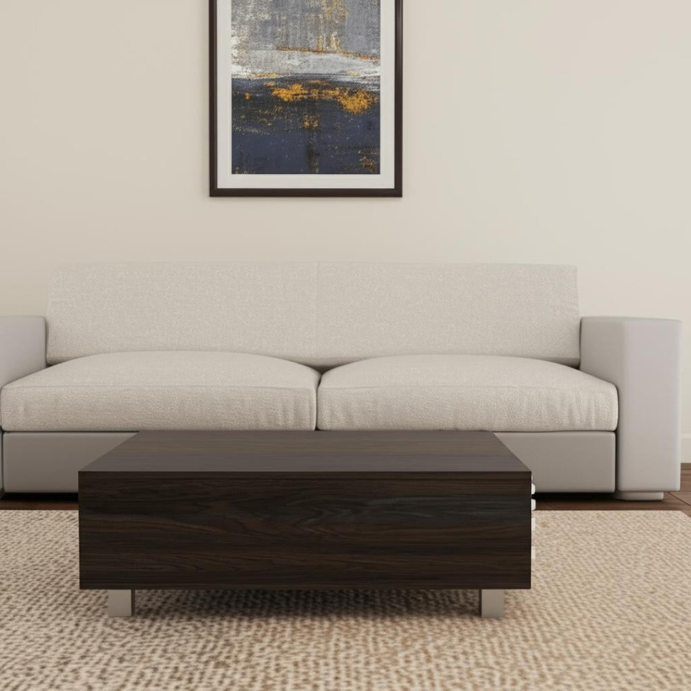 HomeRoots 32" Modern Espresso Lift-Top Coffee Table with Hidden Storage & Stylish Stainless Steel Base 535048