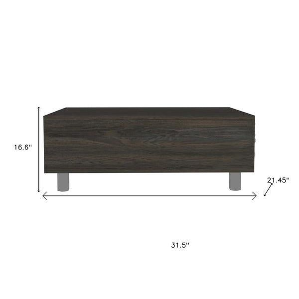 HomeRoots 32" Modern Espresso Lift-Top Coffee Table with Hidden Storage & Stylish Stainless Steel Base 535048