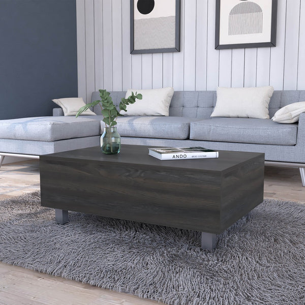 HomeRoots 32" Modern Espresso Lift-Top Coffee Table with Hidden Storage & Stylish Stainless Steel Base 535048