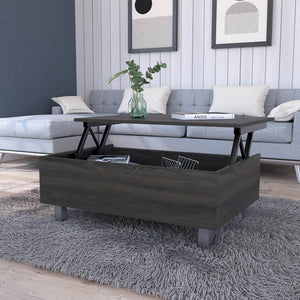 HomeRoots 32" Modern Espresso Lift-Top Coffee Table with Hidden Storage & Stylish Stainless Steel Base 535048