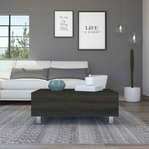 HomeRoots 32" Modern Espresso Lift-Top Coffee Table with Hidden Storage & Stylish Stainless Steel Base 535048