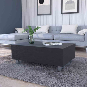 HomeRoots 32" Modern Lift-Top Coffee Table with Black Wood & Silver Stainless Steel - Stylish Storage Solution! 535049