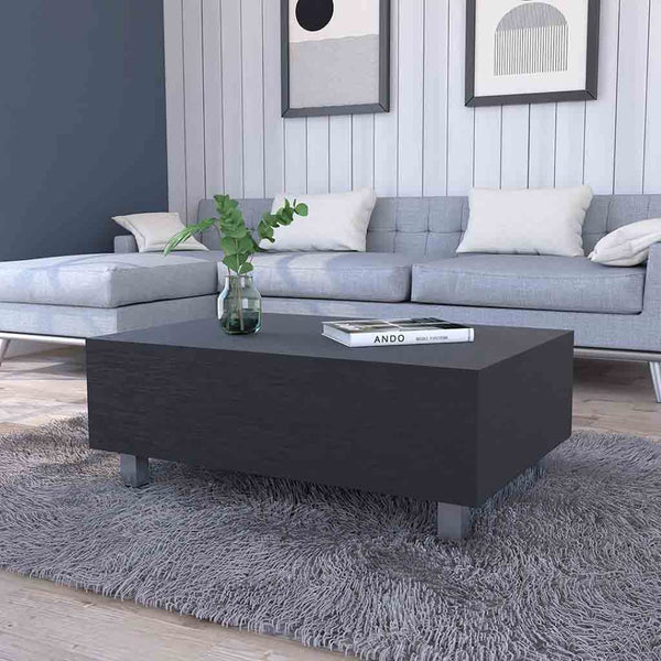 HomeRoots 32" Modern Lift-Top Coffee Table with Black Wood & Silver Stainless Steel - Stylish Storage Solution! 535049
