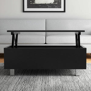 HomeRoots 32" Modern Lift-Top Coffee Table with Black Wood & Silver Stainless Steel - Stylish Storage Solution! 535049