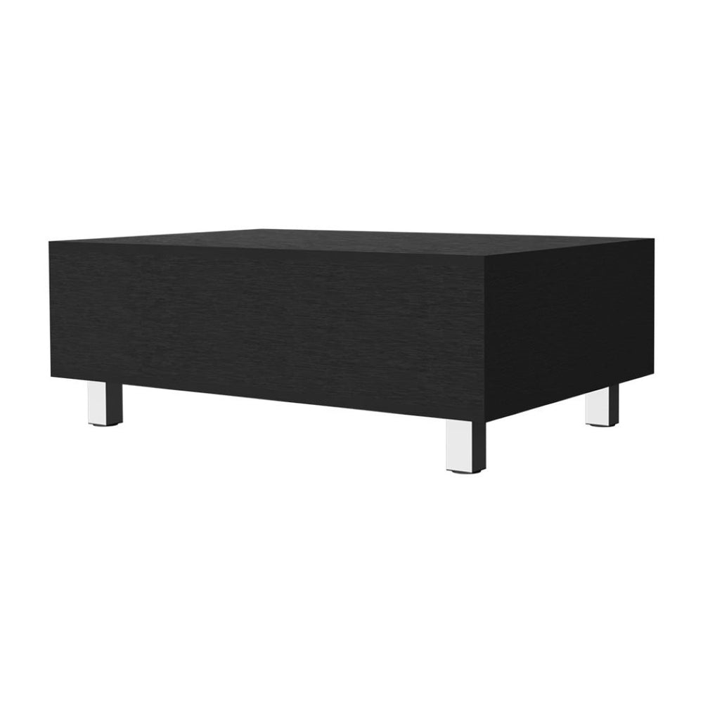 HomeRoots 32" Modern Lift-Top Coffee Table with Black Wood & Silver Stainless Steel - Stylish Storage Solution! 535049