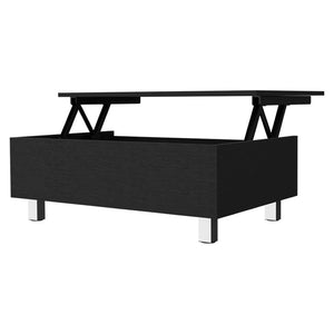 HomeRoots 32" Modern Lift-Top Coffee Table with Black Wood & Silver Stainless Steel - Stylish Storage Solution! 535049