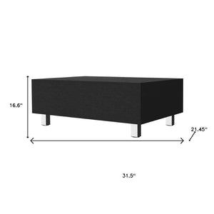 HomeRoots 32" Modern Lift-Top Coffee Table with Black Wood & Silver Stainless Steel - Stylish Storage Solution! 535049