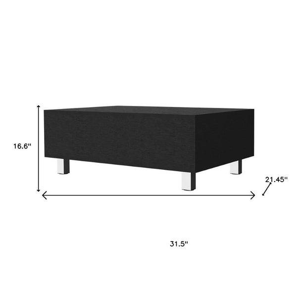 HomeRoots 32" Modern Lift-Top Coffee Table with Black Wood & Silver Stainless Steel - Stylish Storage Solution! 535049