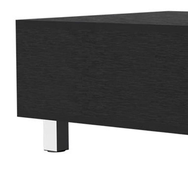 HomeRoots 32" Modern Lift-Top Coffee Table with Black Wood & Silver Stainless Steel - Stylish Storage Solution! 535049