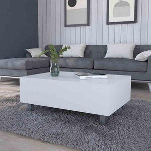 HomeRoots 32" Modern Lift Top Coffee Table with Hidden Storage | White Wood & Stainless Steel Accent Design 535050