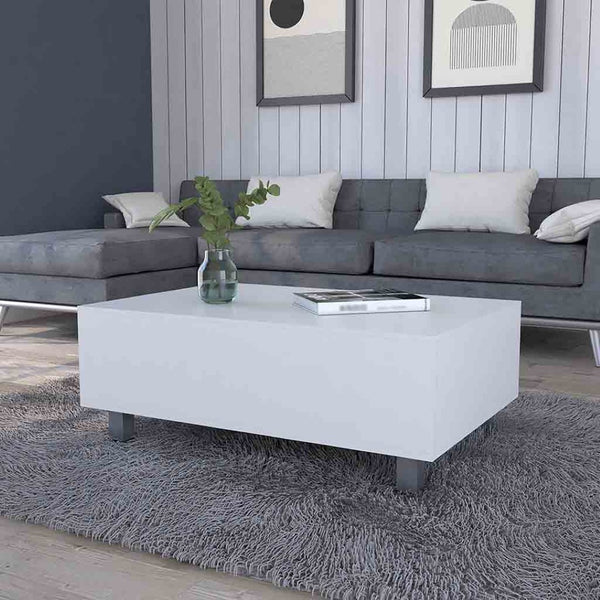 HomeRoots 32" Modern Lift Top Coffee Table with Hidden Storage | White Wood & Stainless Steel Accent Design 535050
