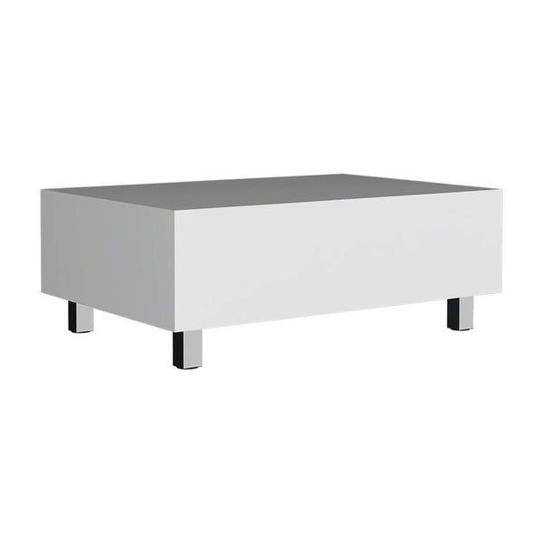 HomeRoots 32" Modern Lift Top Coffee Table with Hidden Storage | White Wood & Stainless Steel Accent Design 535050