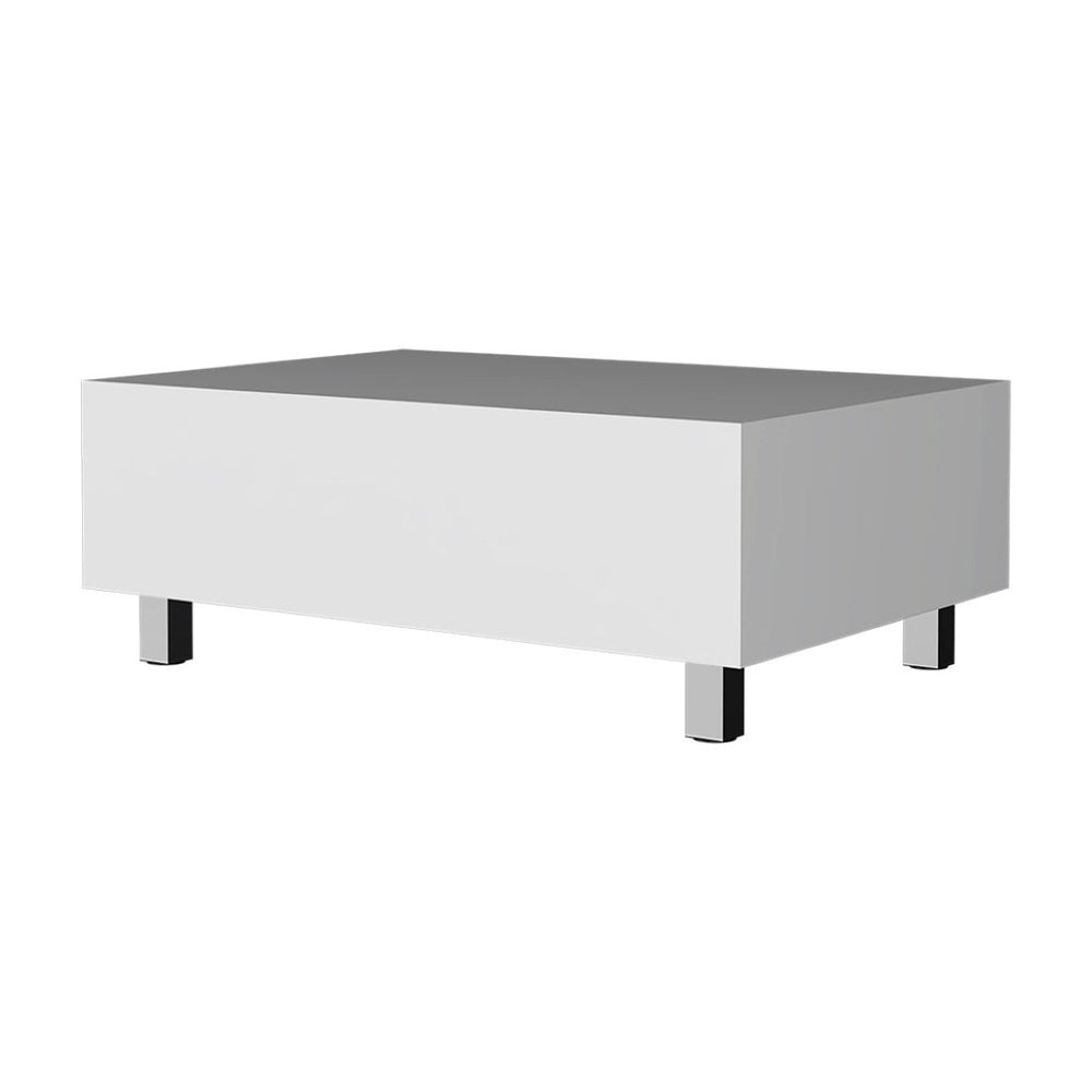 HomeRoots 32" Modern Lift Top Coffee Table with Hidden Storage | White Wood & Stainless Steel Accent Design 535050