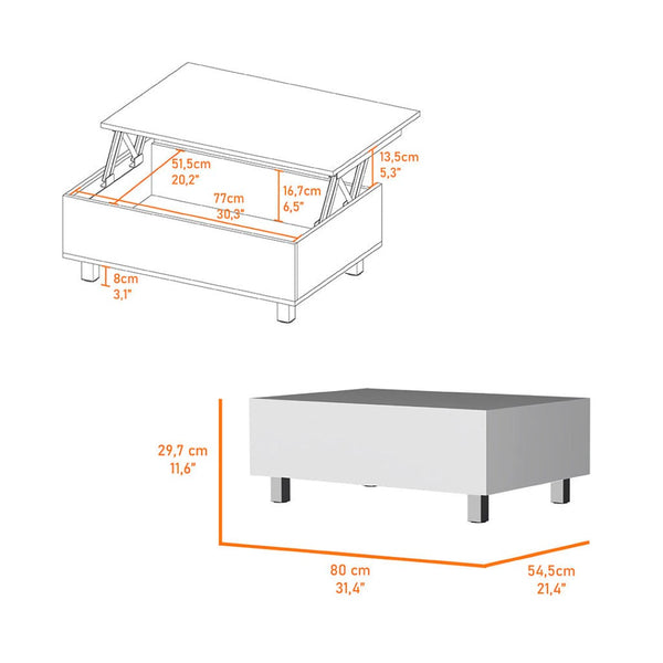 HomeRoots 32" Modern Lift Top Coffee Table with Hidden Storage | White Wood & Stainless Steel Accent Design 535050