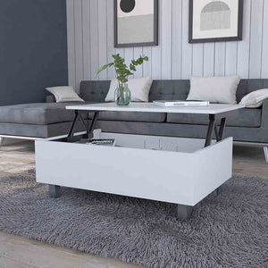HomeRoots 32" Modern Lift Top Coffee Table with Hidden Storage | White Wood & Stainless Steel Accent Design 535050