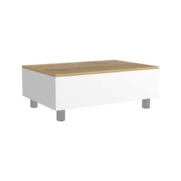 Homeroots 32" Stylish Lift Top Coffee Table In White And Oak – Durable Wood And Metal Design For Modern Homes   535051