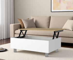 Homeroots 32" Stylish Lift Top Coffee Table In White And Oak – Durable Wood And Metal Design For Modern Homes   535051