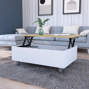 Homeroots 32" Stylish Lift Top Coffee Table In White And Oak – Durable Wood And Metal Design For Modern Homes   535051