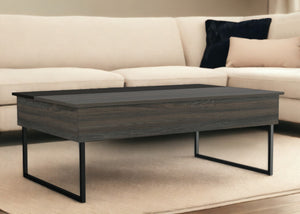 Homeroots 49" Espresso And Black Wood And Metal Lift Top Coffee Table   535052