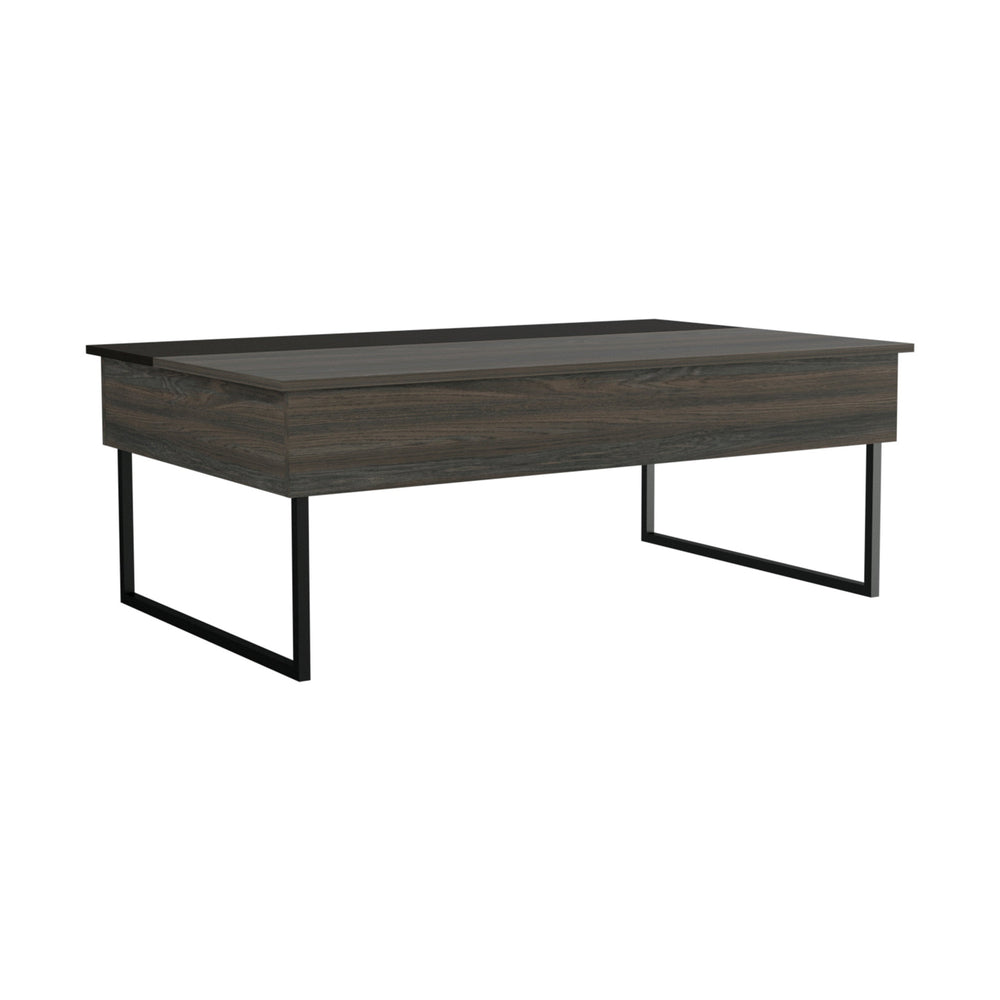 Homeroots 49" Espresso And Black Wood And Metal Lift Top Coffee Table   535052