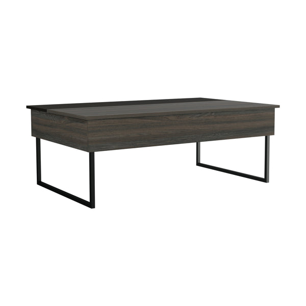 Homeroots 49" Espresso And Black Wood And Metal Lift Top Coffee Table   535052