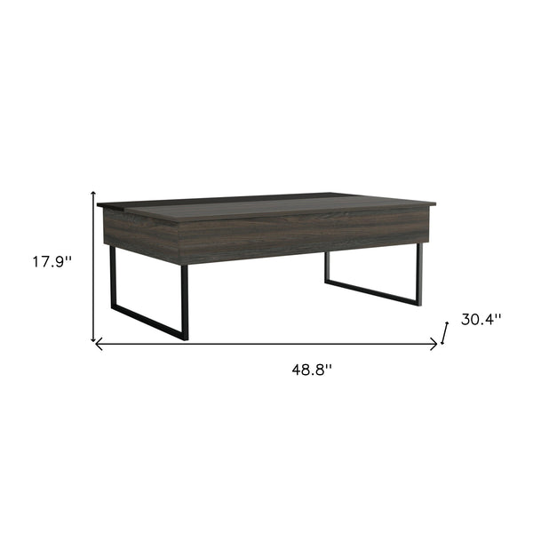 Homeroots 49" Espresso And Black Wood And Metal Lift Top Coffee Table   535052