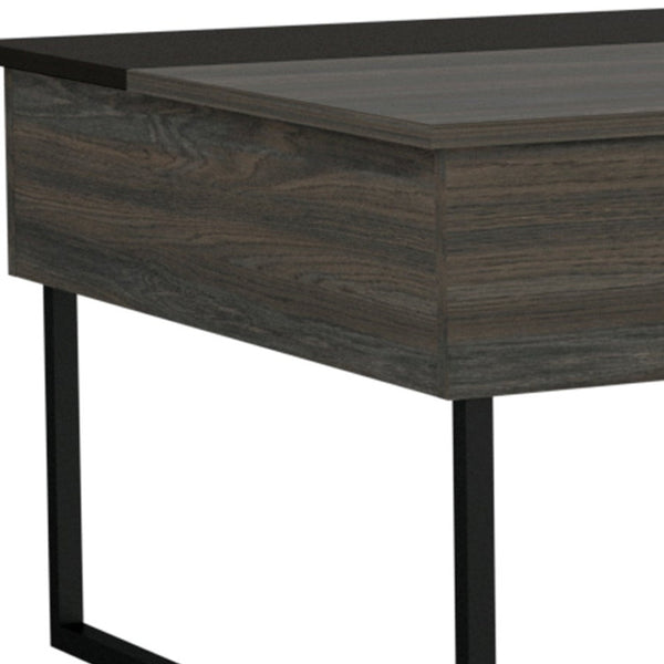 Homeroots 49" Espresso And Black Wood And Metal Lift Top Coffee Table   535052