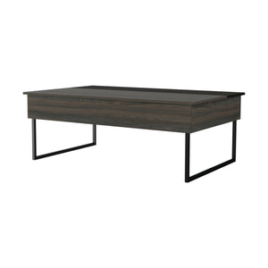 Homeroots 49" Espresso And Black Wood And Metal Lift Top Coffee Table   535052