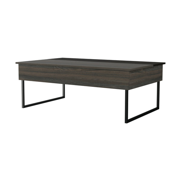 Homeroots 49" Espresso And Black Wood And Metal Lift Top Coffee Table   535052