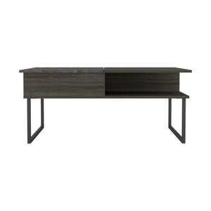 Homeroots 41" Espresso And Black Wood And Metal Lift Top Coffee Table With Shelf   535053