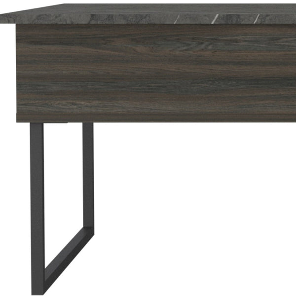 Homeroots 41" Espresso And Black Wood And Metal Lift Top Coffee Table With Shelf   535053