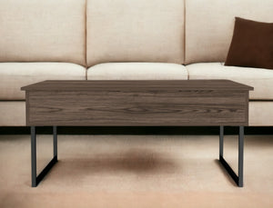 Homeroots 41" Brown And Black Wood And Metal Lift Top Coffee Table   535054