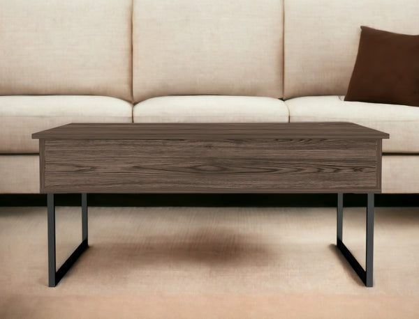 Homeroots 41" Brown And Black Wood And Metal Lift Top Coffee Table   535054