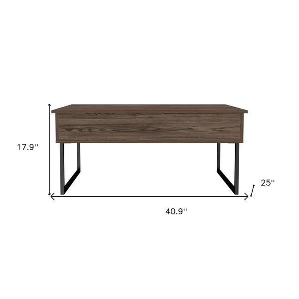Homeroots 41" Brown And Black Wood And Metal Lift Top Coffee Table   535054
