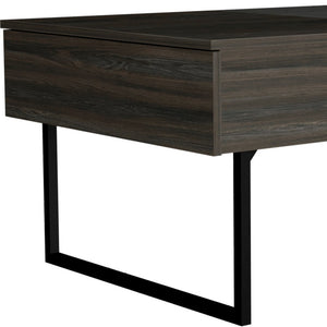 Homeroots 39" Espresso And Black Wood And Metal Lift Top Coffee Table With Drawer   535055